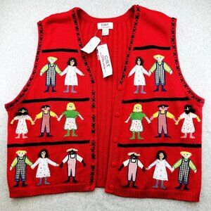 CST Studio Red Knit Sweater Vest Size 3X Doll Design Cotton Blend V-Neck Button